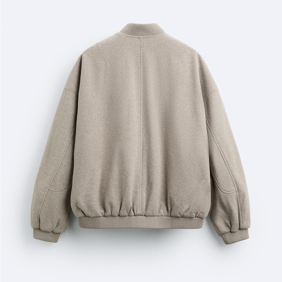 New Zara Men Bomber Jacket Coat Top Beige Tan M - Picture 3 of 12
